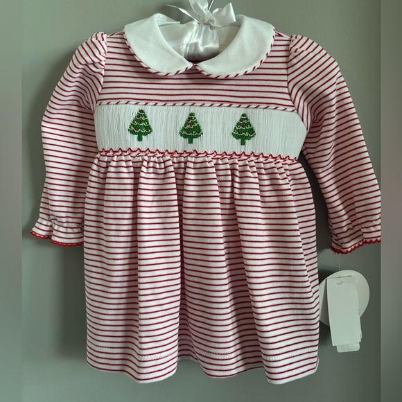 NWT Edgehill Collection striped smocked Christmas tree dress size 3M - Picture 1 of 6